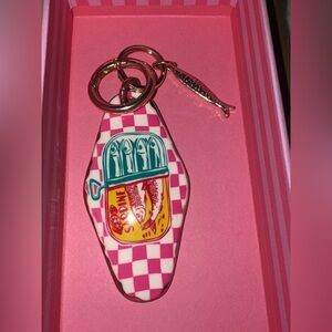 Sardine Can Keychain with Pink Checkered Design